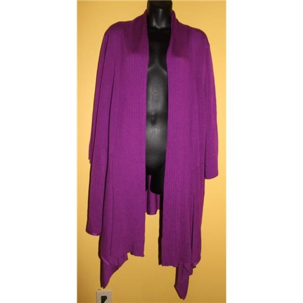 Catherines 4x Purple Draped 3/4 Sleeve Sweater Cardigan 30/32W Open Front